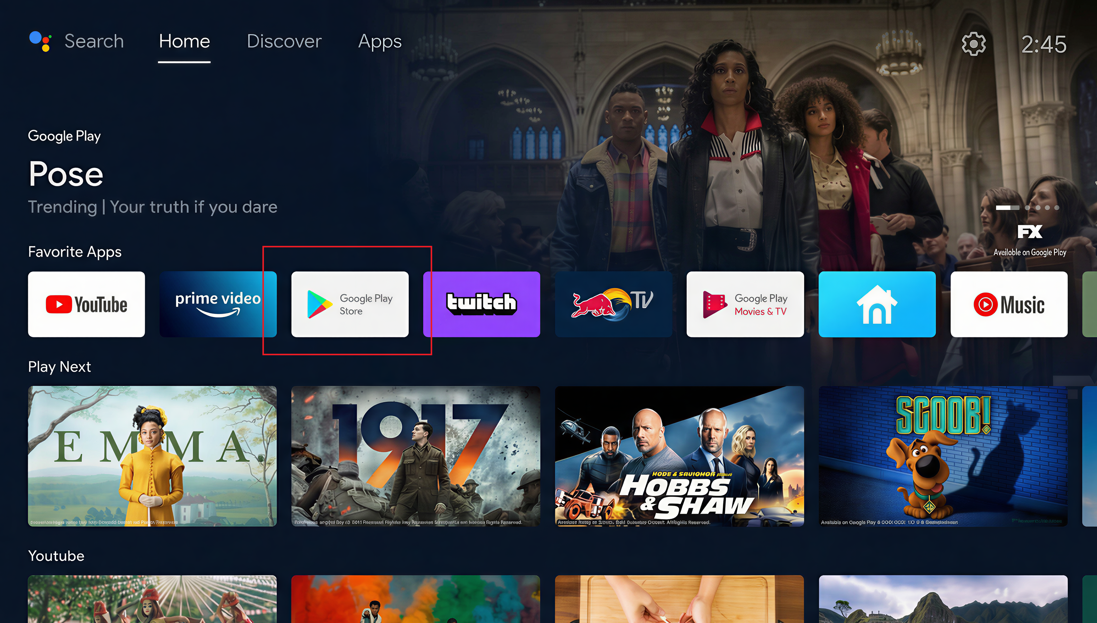 Open the apps row